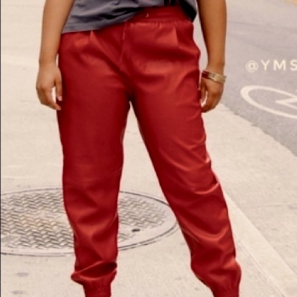 Zara Red Faux Leather Jogging Pants - Picture 1 of 9